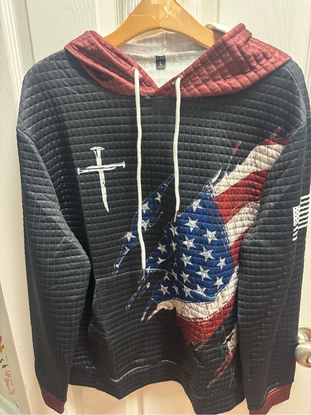 Men's Black Hooded Pullover with American Flag Graphic